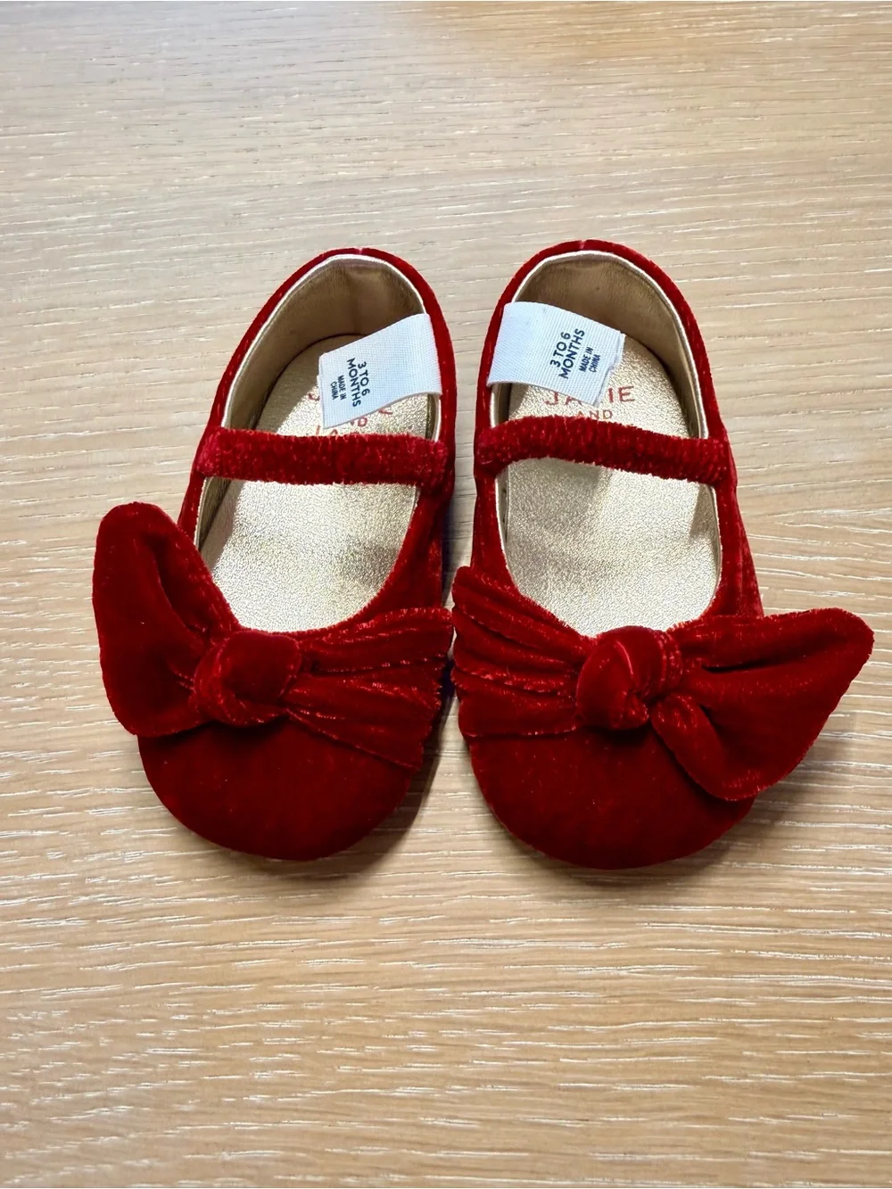 Janie and Jack Baby Red Velvet Bow Ballet Flat size 3-6 months